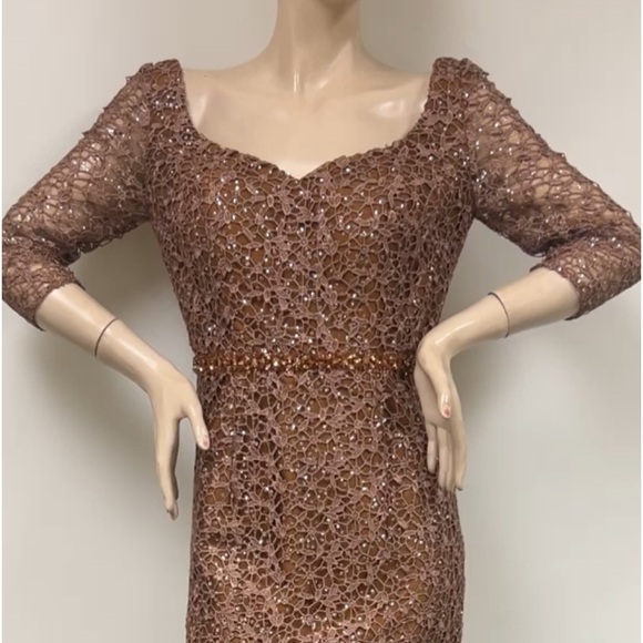 Montage by Mon Cheri 3/4 sleeves embroidered sweetheart neck long gown - Picture 3 of 10